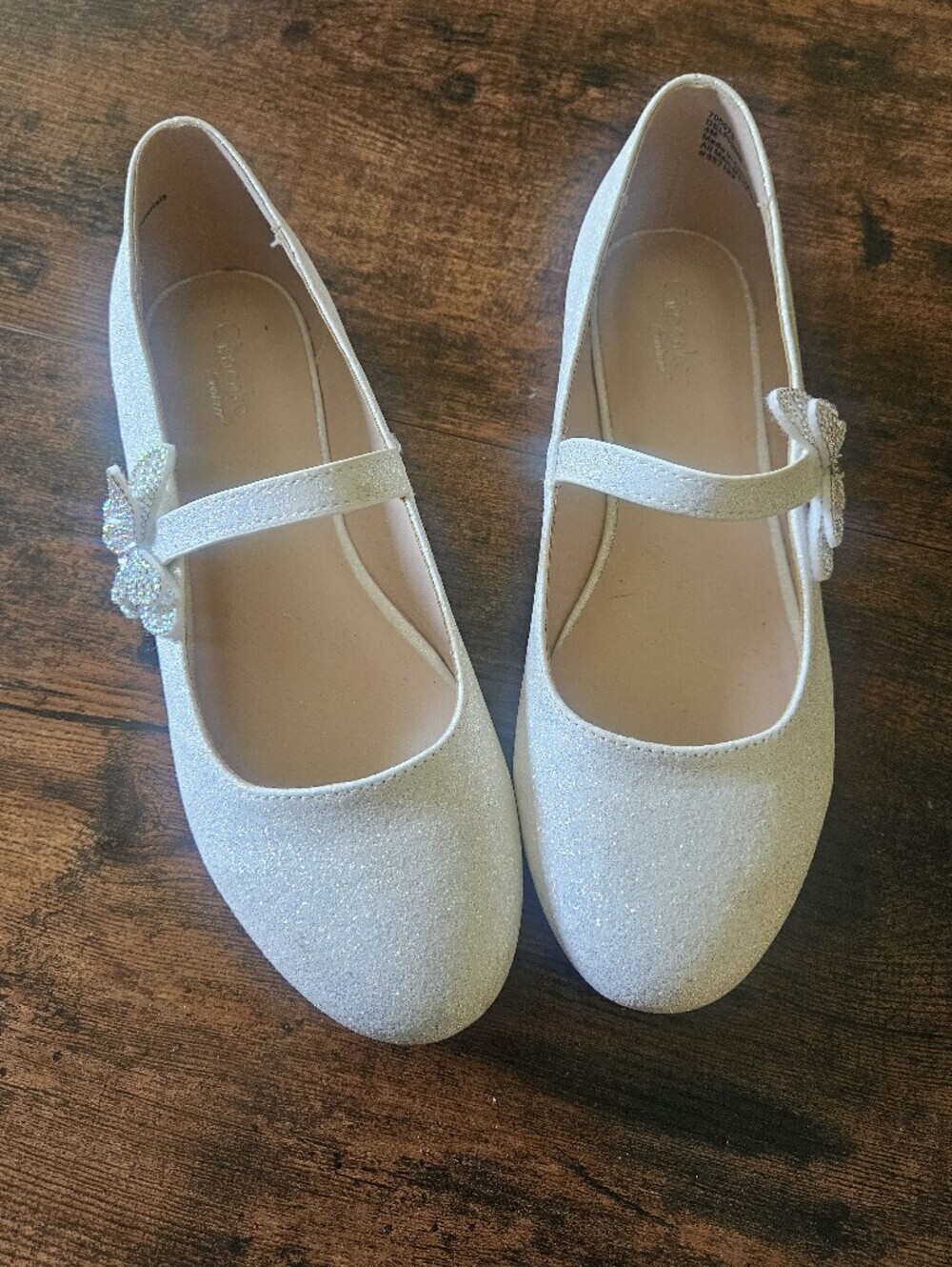 Cupcake Couture Sparkly Silver Mary Jane Shoes with Butterfly Accent Size 4
